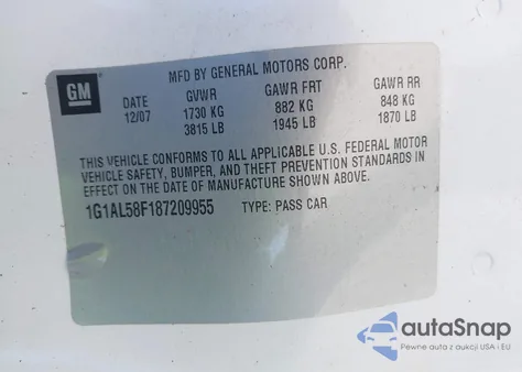 2008 Chevrolet Cobalt Lt from USA, damaged, VIN 1G1AL58F187209955